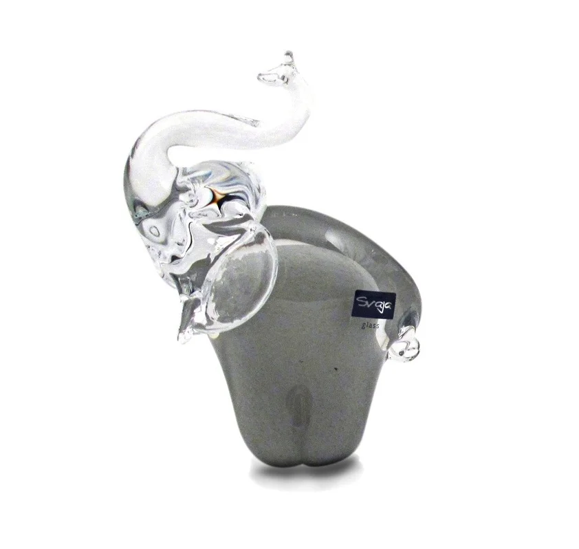 Svaja Ollie Elephant Glass Sculpture - Grey - Medium