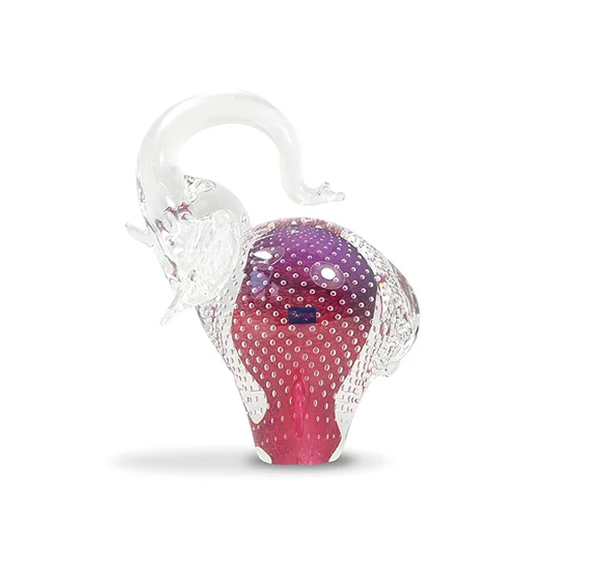 Svaja Ollie Elephant Glass Sculpture - Pink Bubbles - Large