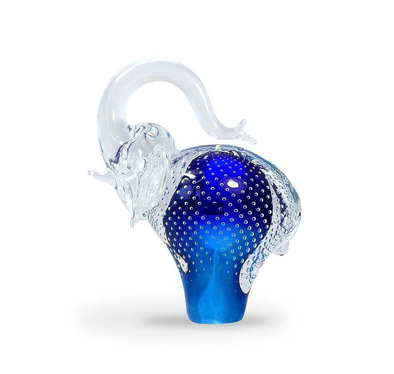 Svaja Ollie Elephant Glass Sculpture - Teal & Blue Bubbles - Large
