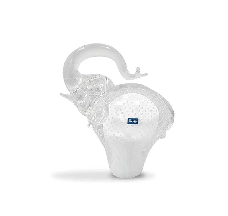 Svaja Ollie Elephant Glass Sculpture - White Bubbles - Large