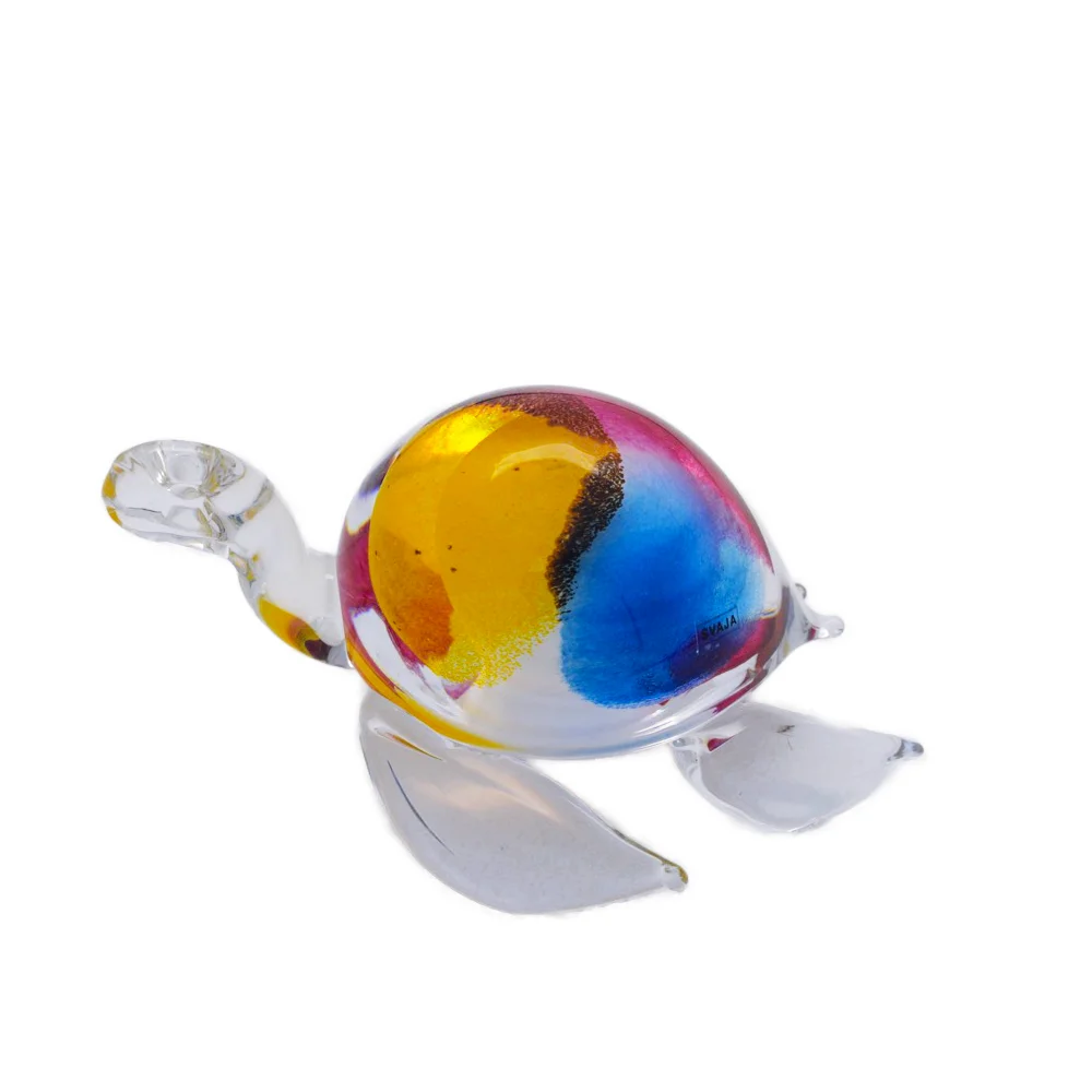 Svaja Terry Turtle Glass Sculpture - Blue, Yellow & Pink
