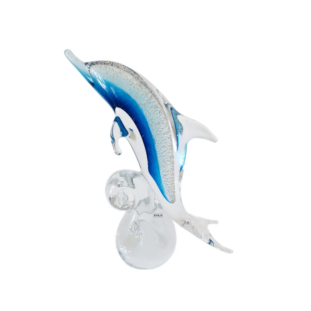 Dave Dolphin Glass Sculpture - Golden Blue - Svaja