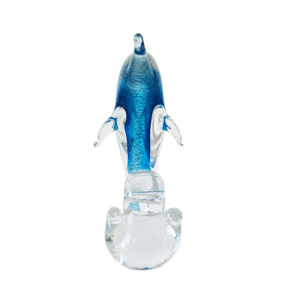 Dave Dolphin Glass Sculpture - Golden Blue - Svaja