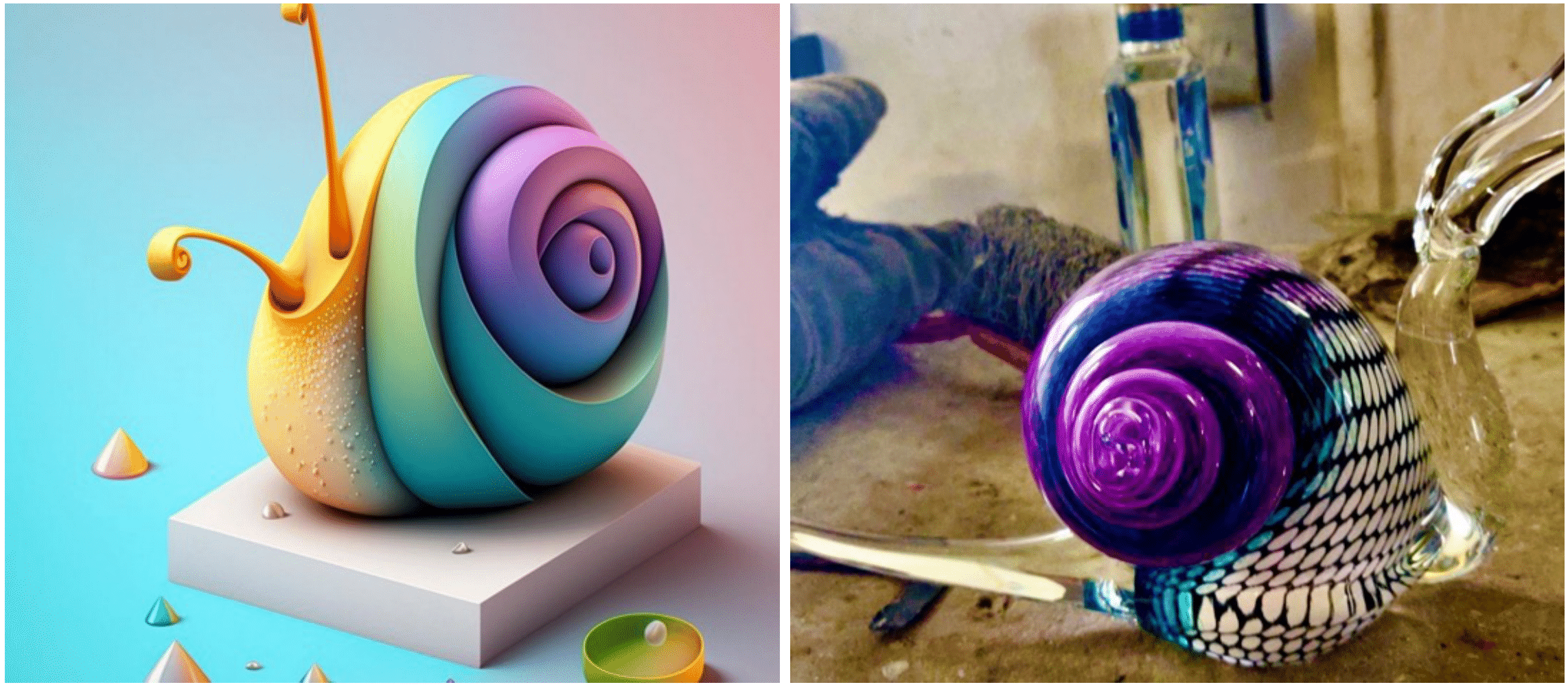 Svaja's handmade Sydney Snail versus an AI generated version of a snail